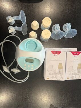 Spectra Electric S1 Breast Pump with 2 sets of Accessories - White & Light Teal